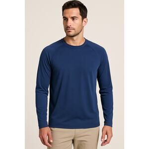 Peter Millar Men’s LS Performance Shirt Navy Stretch Raglan Crewneck athletic